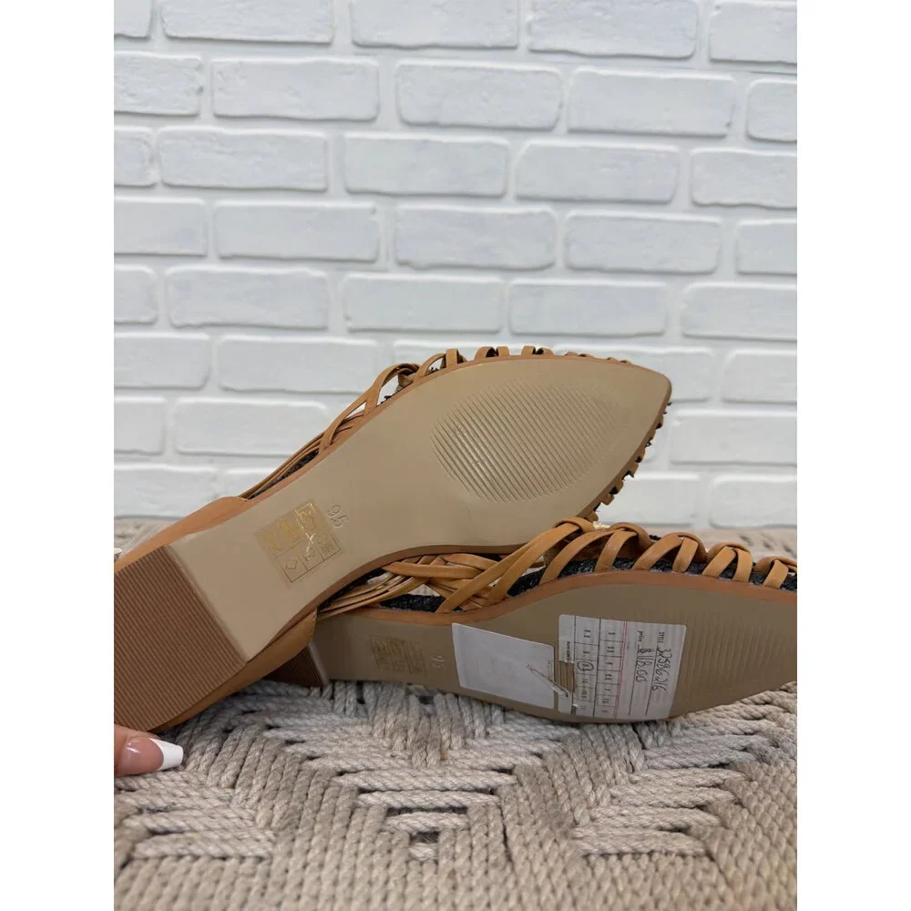 Pilcro and the Letterpress Woven Flats Tan Striped Pointed Toe 9.5